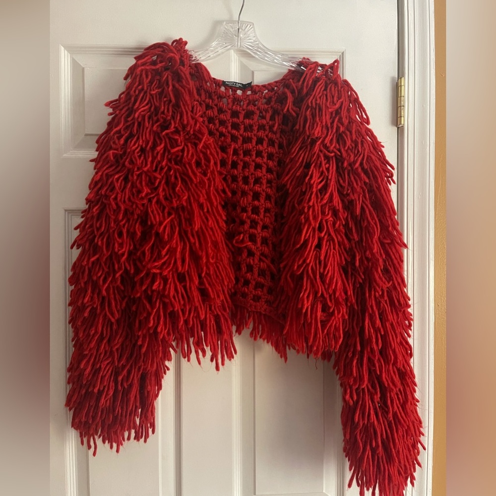 Red crotchet cardigan